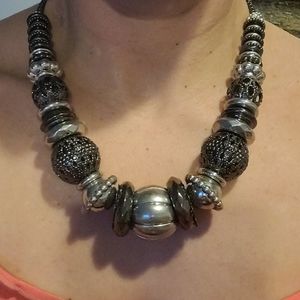 Georgeos silver and charcoal grey silver big neckl